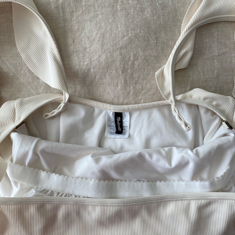 Madewell Cream Second Wave Ribbed Ruffle-strap One-Piece - Picture 7 of 9